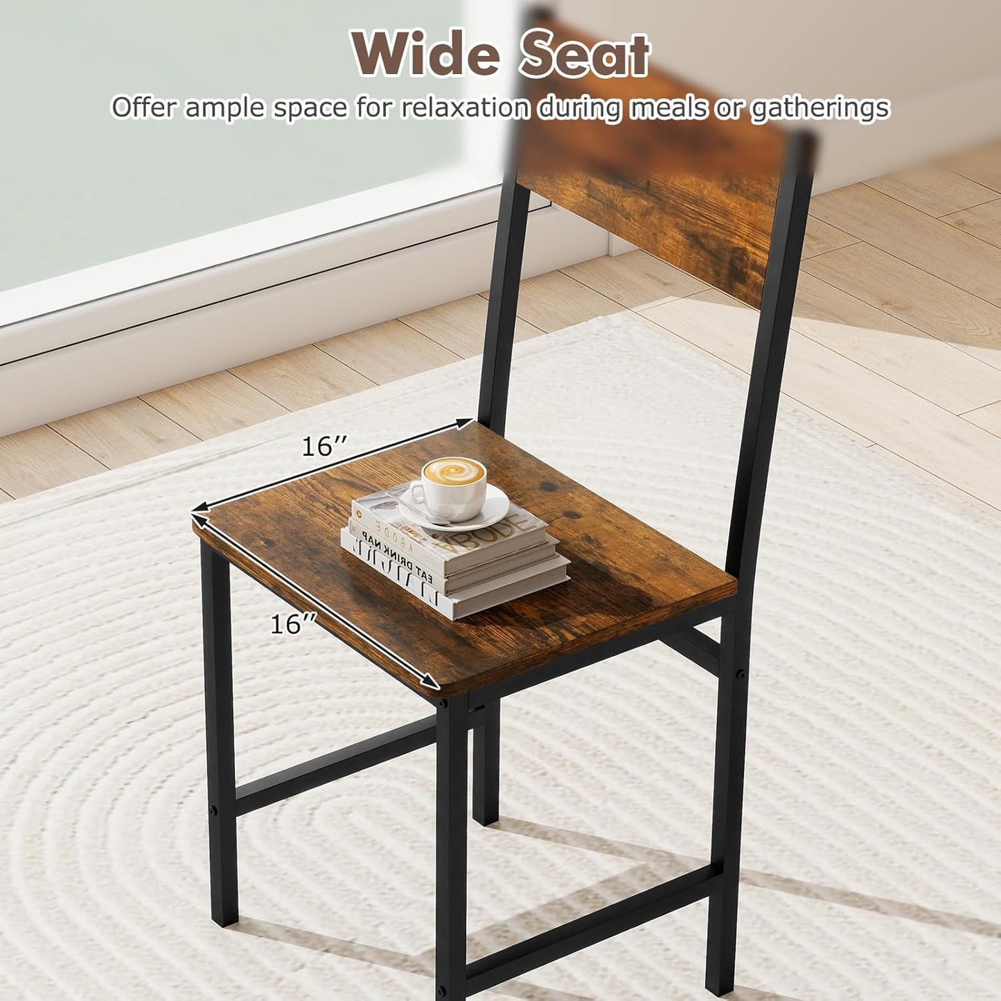 COSTWAY Dining Chairs Set of 4, Rustic Wood & Metal Frame Industrial Farmhouse Armless Side Chairs with Wide Comfy Seat & Slanted High Back for Dining Room, Kitchen, Home, Restaurant