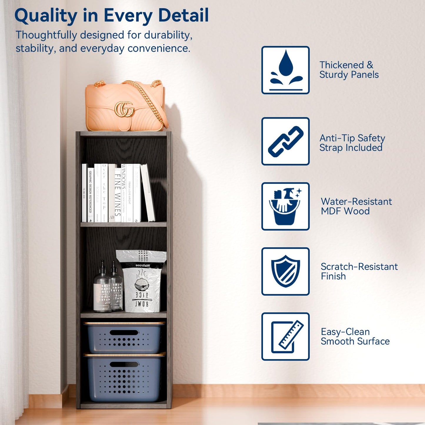 Whitmor 3 Cube Bookcase, 3 Tier Stackable MDF Bookself, Open Storage Display Organizer, Storage Cabinet for Living Room, Bedroom, Home, Office, 12.2" L x 11.7" W x 35.6" H, Espresso