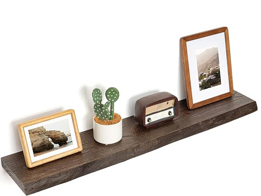 Floating Shelves for Wall Decor, Rustic Solid Elm Wood Live Edge Floating