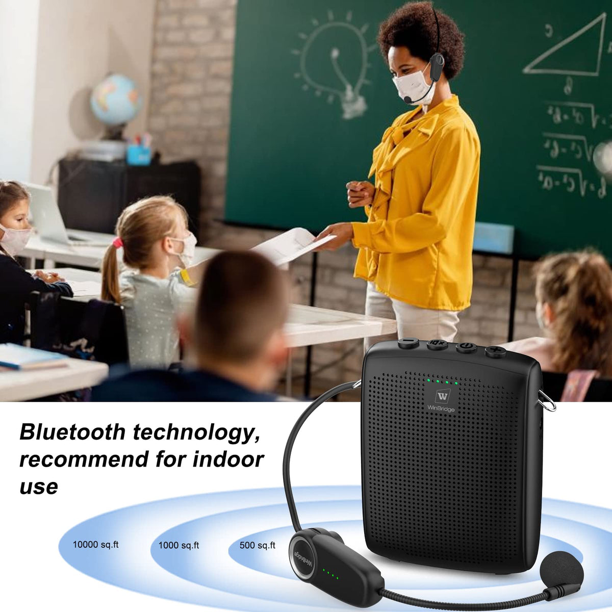WinBridge Voice Amplifier with Bluetooth, Portable Speaker and Microphone Set, Wireless Mic Headset Speaker for Teachers, Tour Guide, Public Speaking, Fitness Instructors, Features Mute, 15W WB002