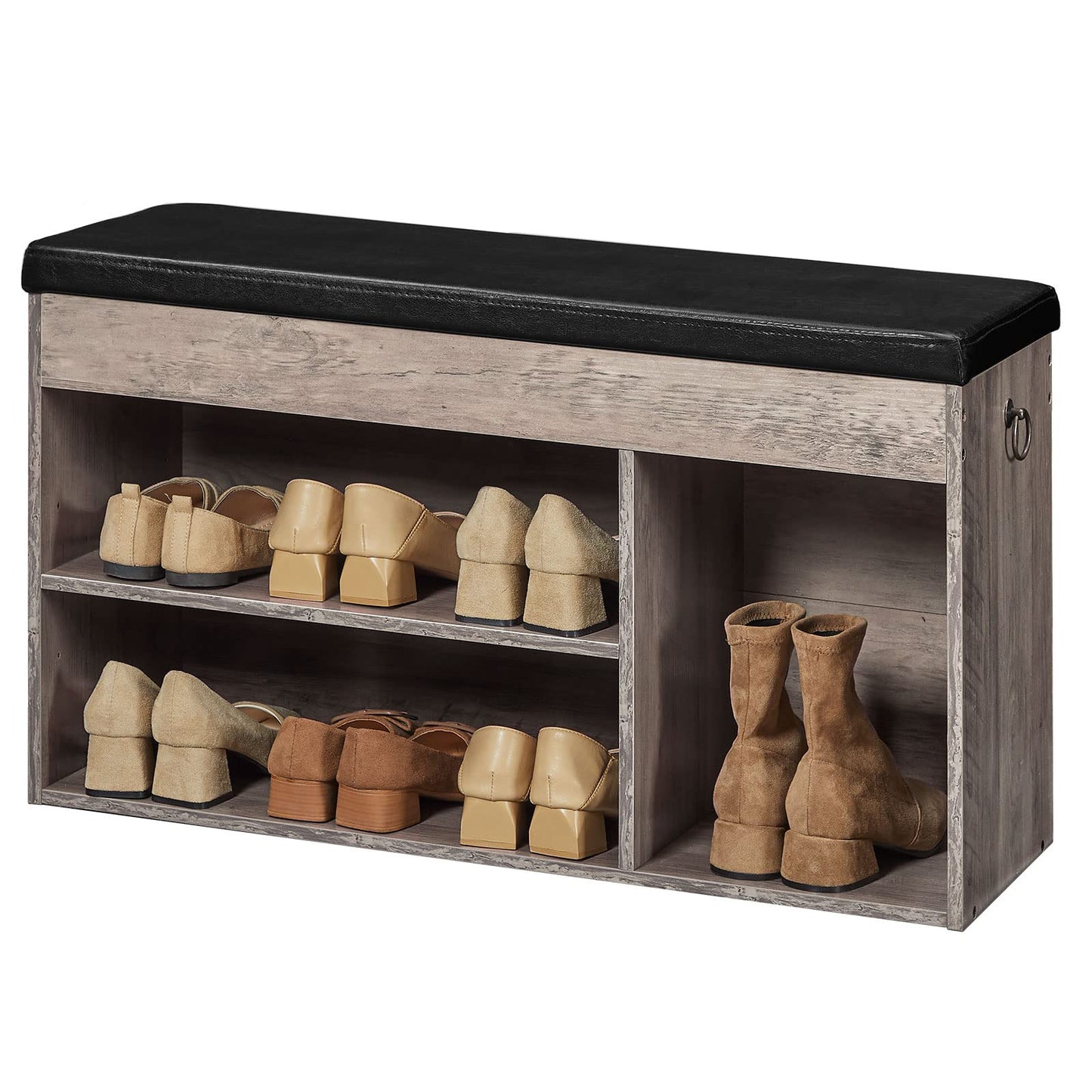 HOOBRO Shoe Storage Bench with Cushion, 32.3'' Entryway Bench with Lift Top Hidden Storage and Adjustable Shelves, Wooden Shoe Rack Bench for Entryway Bedroom, Rustic Brown and Black BG40HX01