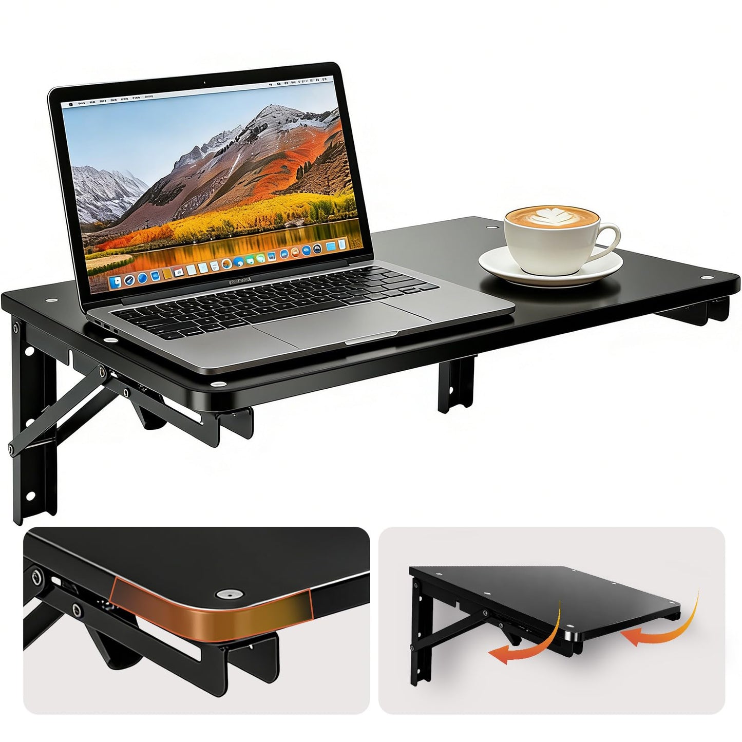 IDUNSEED Folding Shelf Wall Mounted for Small Space, Black Wall Table for Living Room Bedroom Decor, Home Office Floating Fold Down Desk, Media Shelves with Heavy, 16.5"*11.8"