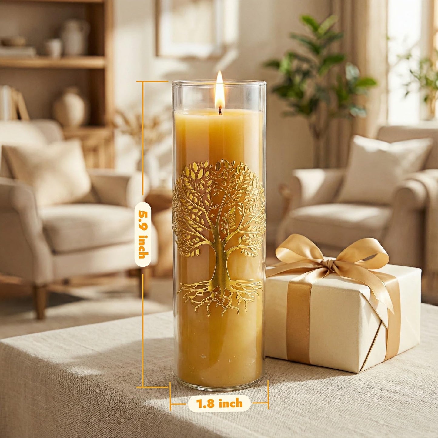 CYSEdge The Tree of Life Pure Beeswax Candles, Single Glass Pack - 80-Hour Burn Time, Clean Burning Long-Lasting Eco-Friendly Candle for Meditation, Prayer & Gift Giving