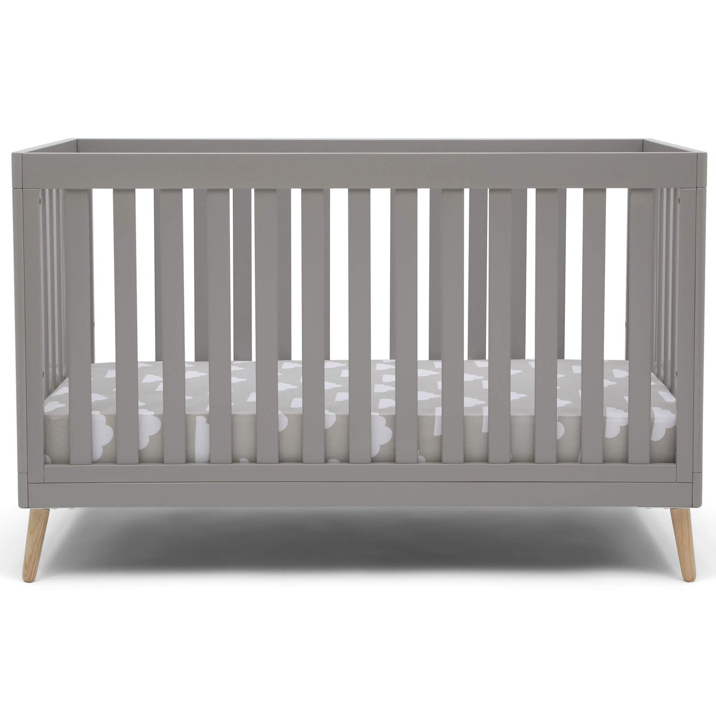 Delta Children Essex 4-in-1 Convertible Baby Crib, Grey with Natural Legs + Delta Children Twinkle Galaxy Dual Sided Recycled Fiber Core Crib and Toddler Mattress (Bundle)