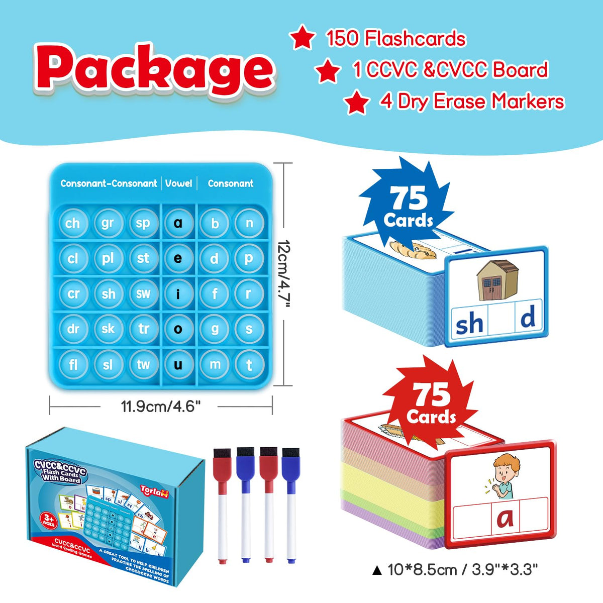 Torlam CVCC & CCVC Word Games, Sight Words Flash Cards Spelling Reading Learning Phonics Games for Kids, Speech Therapy Toy, Kindergarten Classroom Must Have Learning Activities Homeschool Supplies