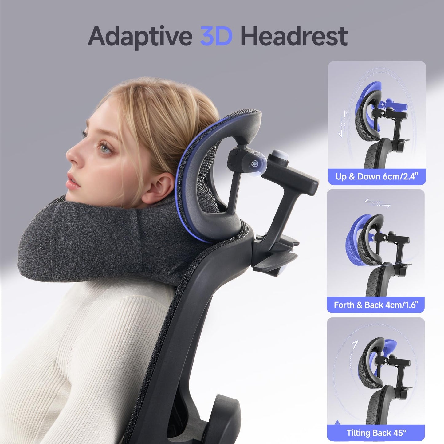 LarkLeaves Office Chair with Footrest, Ergonomic Chair with Neck Pillow & Rubber Wheels, Computer Chair with Adjustable Backrest & 3D Armrests Headrest, Gaming Chair Adaptive Lumbar Support, Black