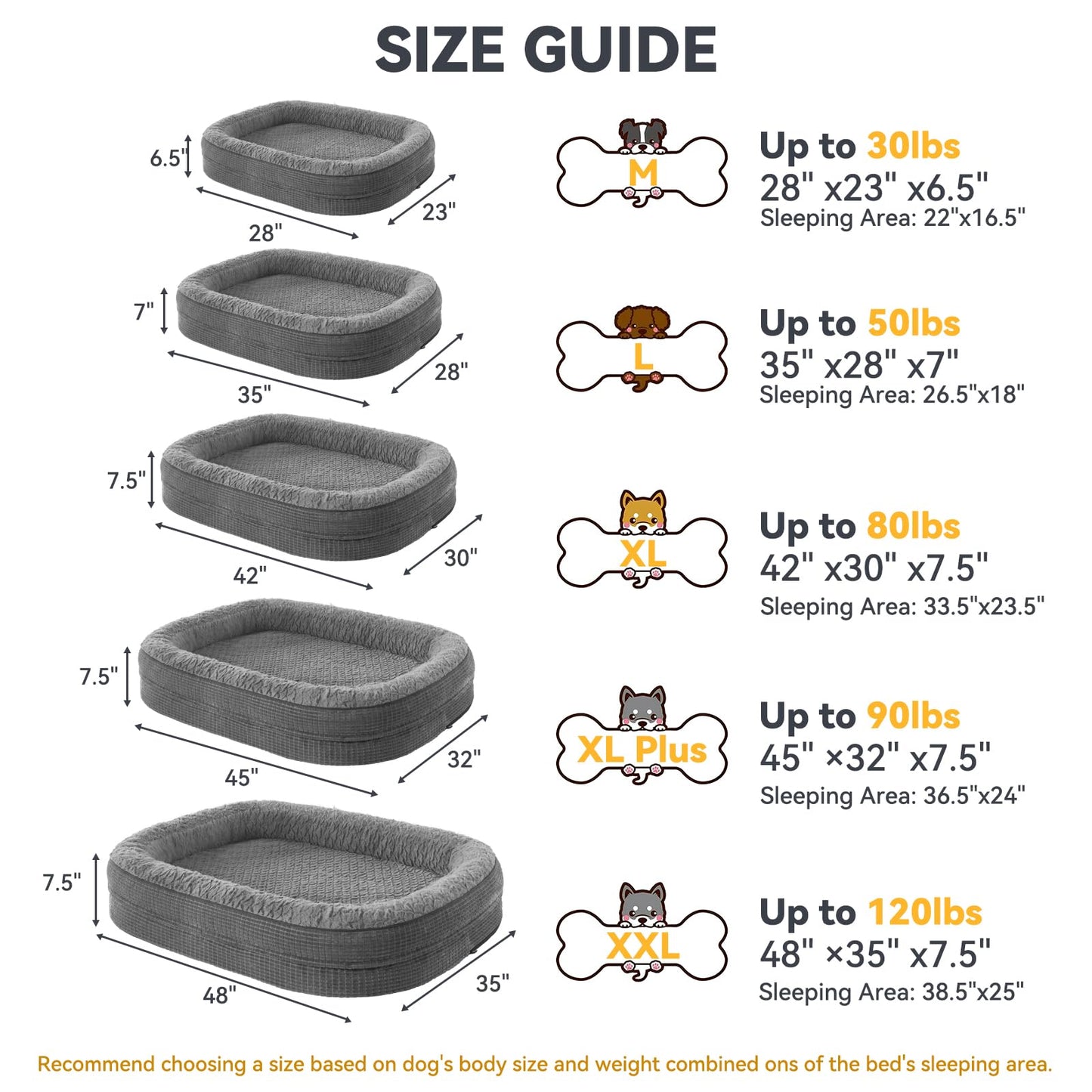JOEJOY Orthopedic Dog Beds Large Sized Dog, XL Egg-Crate Memory Foam Pet Couch Bed with Bolster Sides, Waterproof Lining, Removable Washable Cover & Non-Slip Bottom, Grey