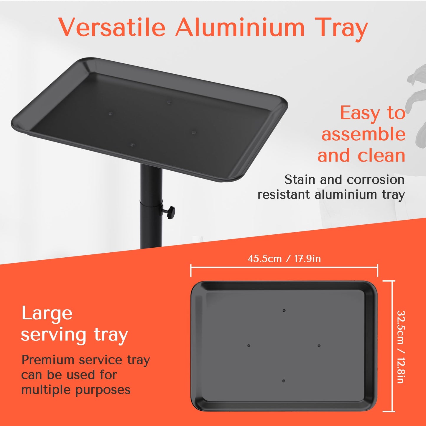 TASALON Black Aluminum Salon Tray on Wheels, 2pcs Adjustable Instrument Tattoo Tray Cart with Wheels, Rolling Tray for Hairstylist, Spa, Medical