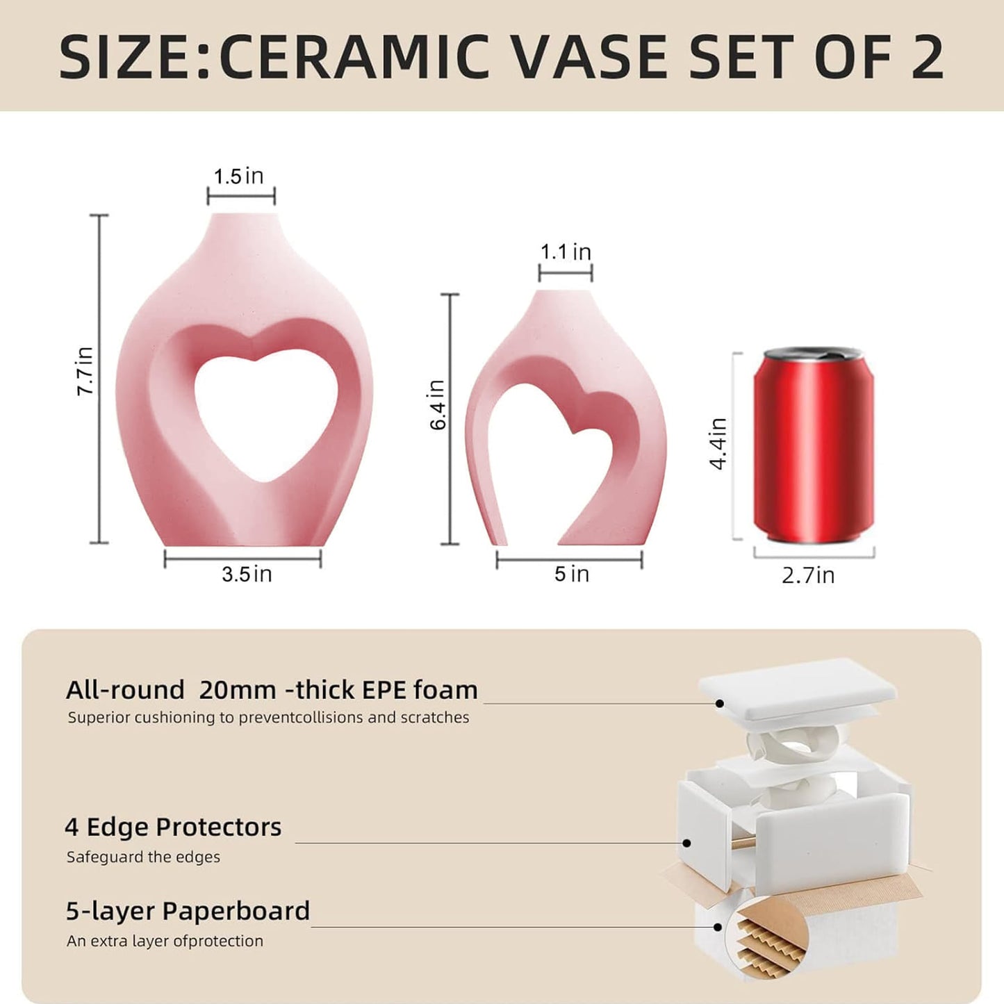 Ceramic Flower Vases Table Decor Heart Shaped Vase Set of 2 Pink