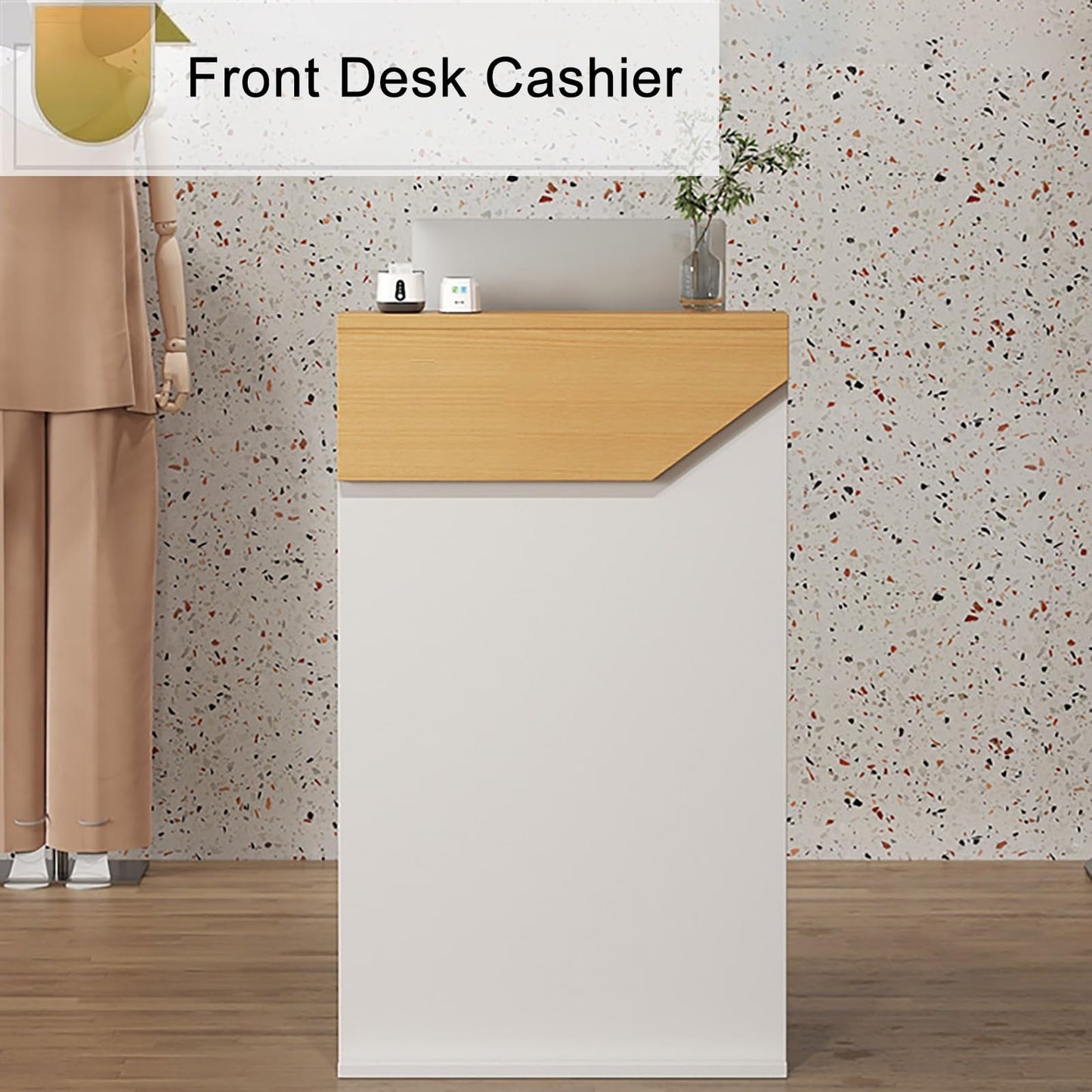Reception Desk for Spaces with Lockable Drawer, Compact Office Counter Desk Counter Modern Front Lockable Drawers,Modern Stylish Wooden Reception Desk with Counter for Salon Office Boutique