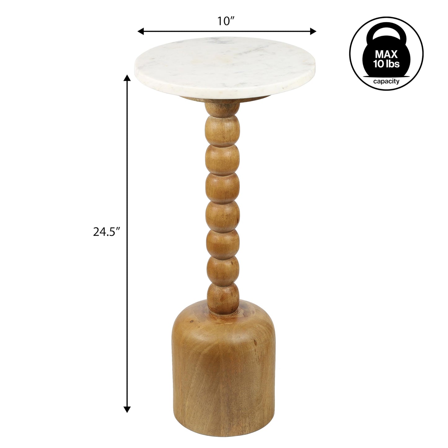 JONATHAN Y Turner Natural Mango Wood Round Drink Table, 24.5" Tall Pedestal Accent Martini Table with Bobbin Spool Leg for Small Spaces, Living Room and Bedroom, White & Natural END3002A