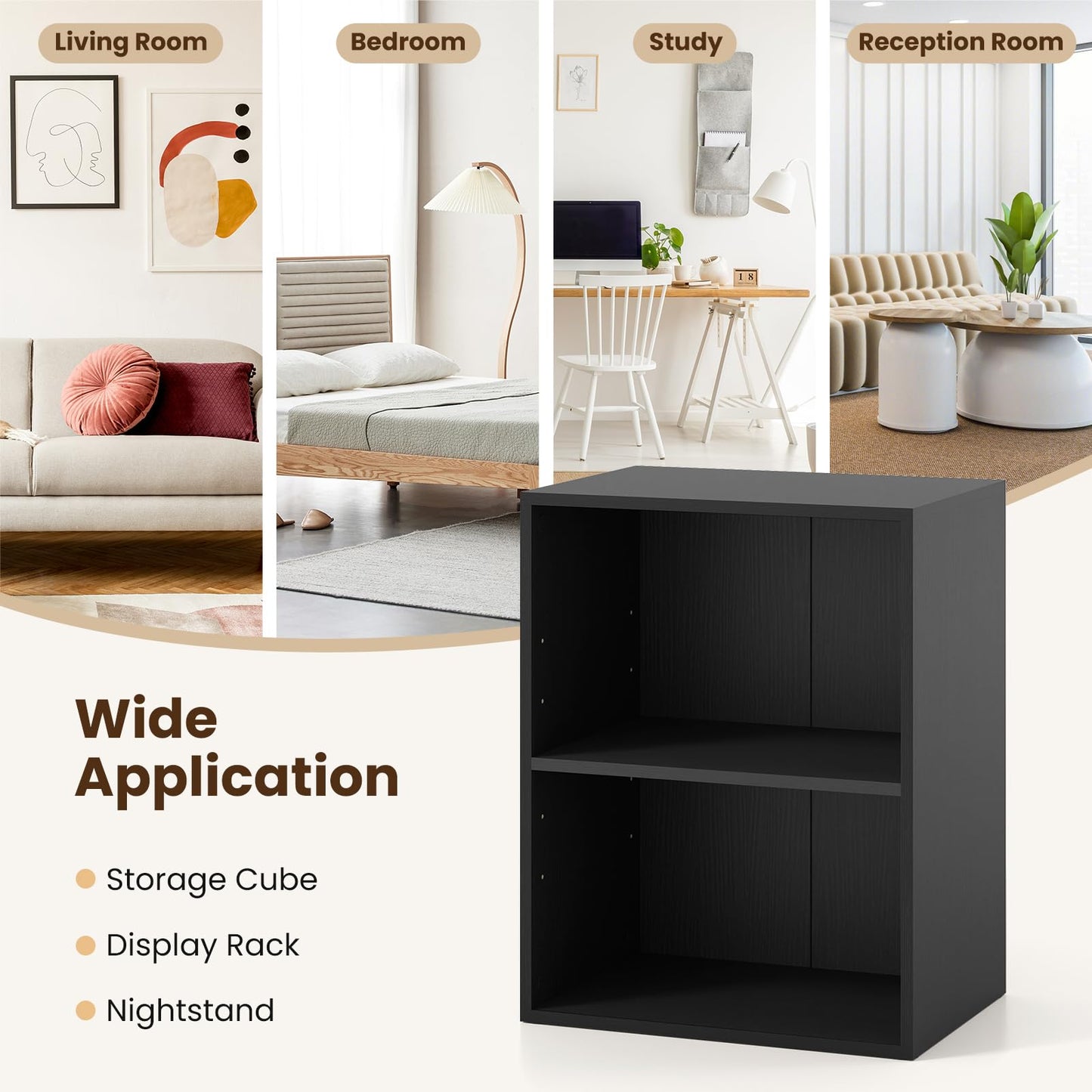 Giantex 2 Cube Bookshelf and Bookcase, 2-Layer Storage Shelf w/Large-Capacity Open Storage Space, MDF P2 Veneer, for Living Room Bedroom Study Office Multi-Functional Furniture Display Cabinet, Black