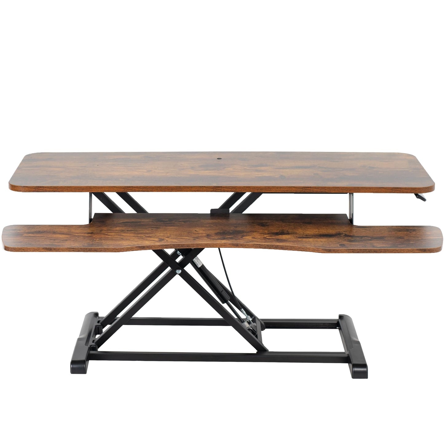 VIVO 42 inch Desk Converter, K Series, Height Adjustable Sit to Stand Riser, Dual Monitor and Laptop Workstation with Wide Keyboard Tray, Rustic Vintage Brown Top, Black Frame, DESK-V042KN