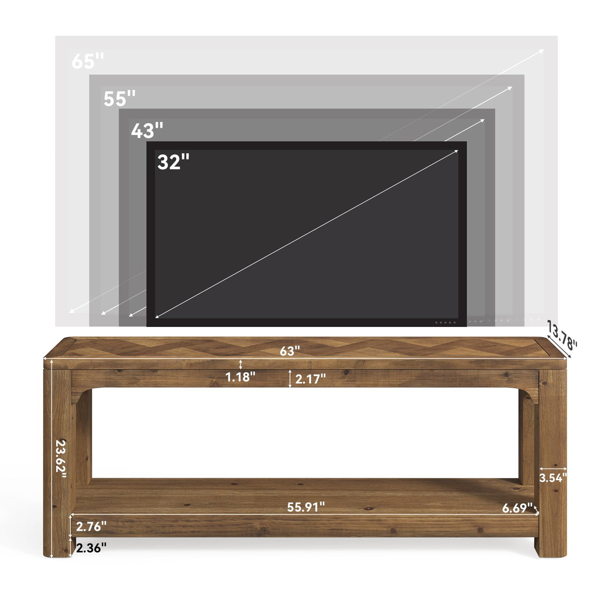 LITTLE TREE Solid Wood TV Stand with Open Storage Shelves, Farmhouse TV Stand for 65-Inch TV, Mid Century Modern TV Stand for Living Room, Bedroom - 63" Rustic Brown