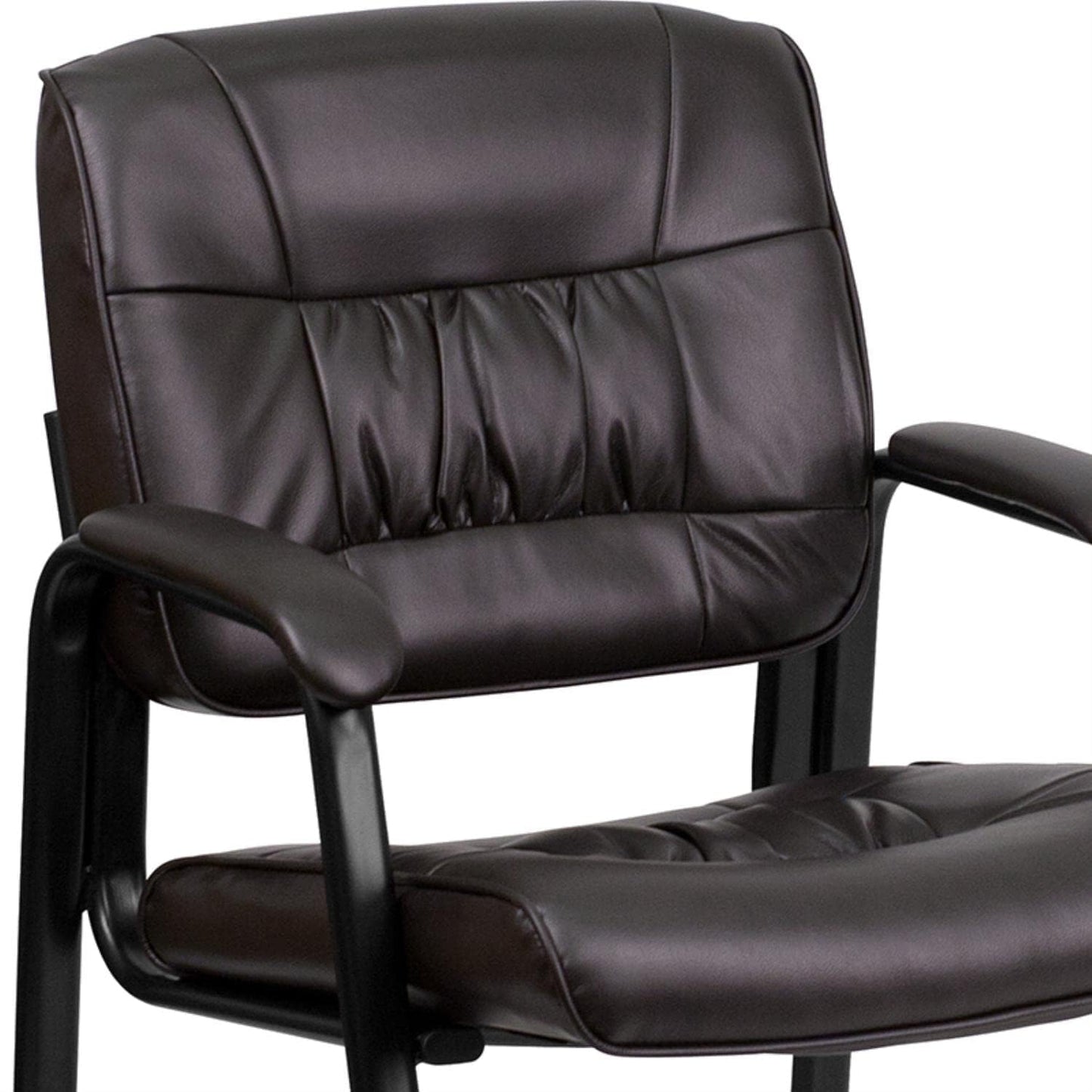 Flash Furniture Haeger LeatherSoft Tufted Executive Reception Chair with Padded Armrests, Upholstered Side Chair for Living Room or Office, Brown