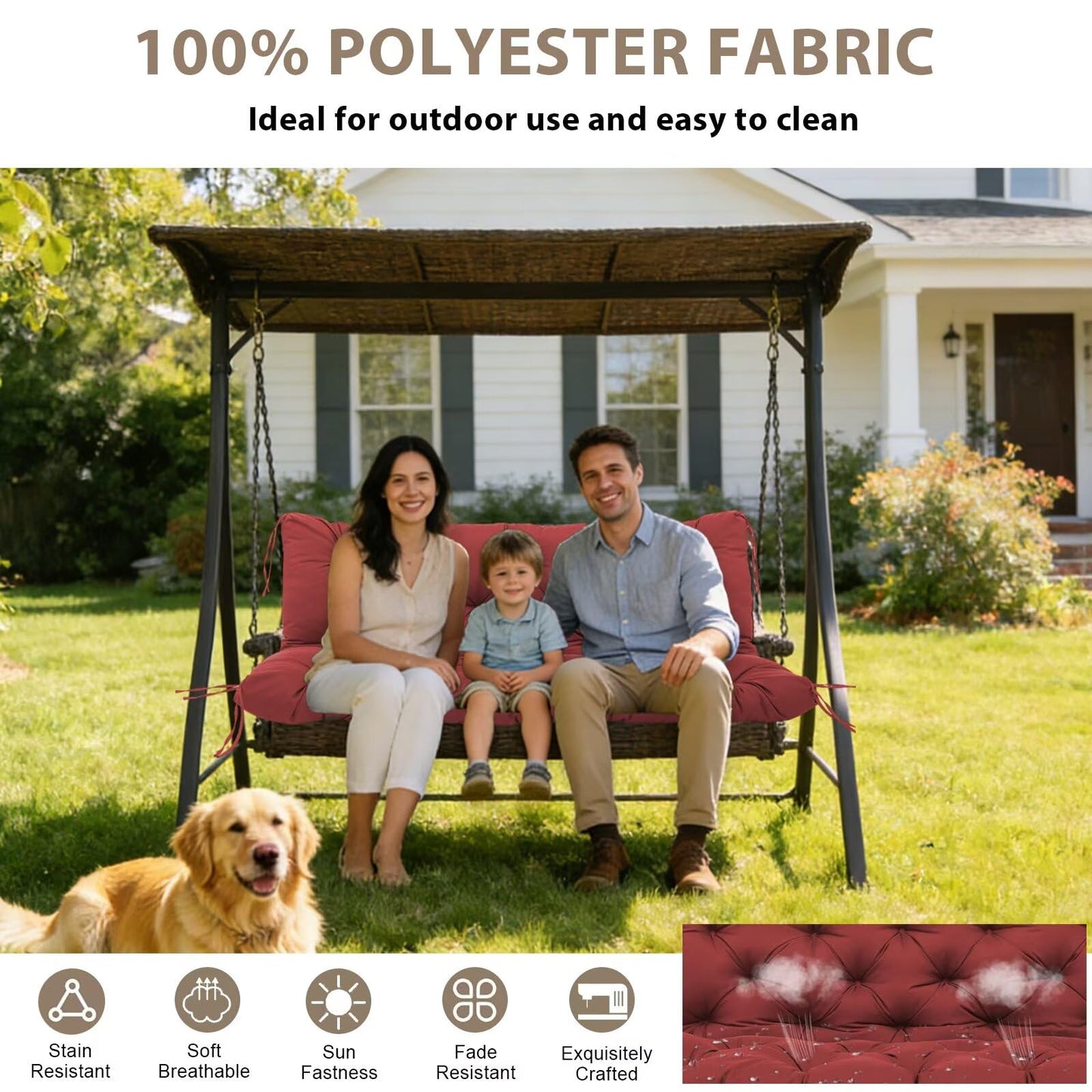 Porch Swing Cushions 2-3 Seater Replacement Thicken 5" Waterproof Swing Cushions for Outdoor Furniture Bench Patio Swing Cushion with Backrest & Ties(Wine Red 60x40x5inch)