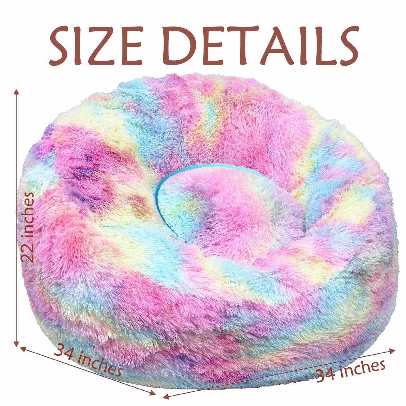 Plush Faux Fur Bean Bag Chairs, Memory Foam Filled Sofa Chair Shape Bean Bag for Adults/Teens/Kids, Ultra-Soft Lazy Sofa for Living Room Bedroom College Dorm, Rainbow