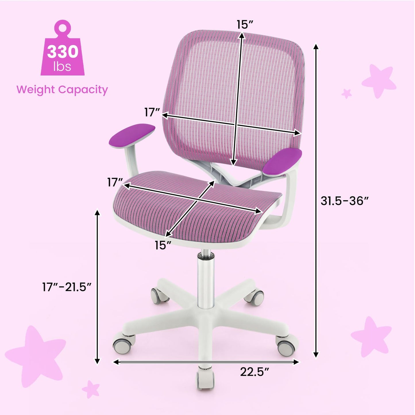 Costzon Kids Desk Chair, Height Adjustable Children Study Computer Chair with Armrests, Sit-Brake Casters, Swivel Mesh Task Chair for Boys Girls Teens Students, Kids Chair for Home, Office (Purple)