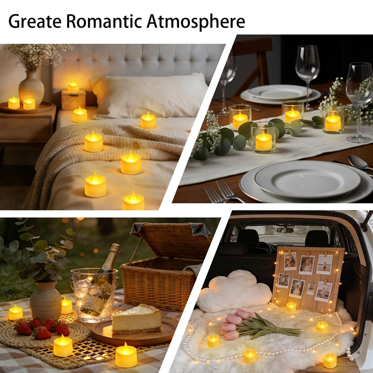 Dual-Flame Flickering Flameless LED Tealight Candles, Ivory 50 Pack Battery Operated Tea Lights with Warm Yellow Glow, 200+ Hour Long-Lasting Fake Candles for Home Wedding Votive Decor