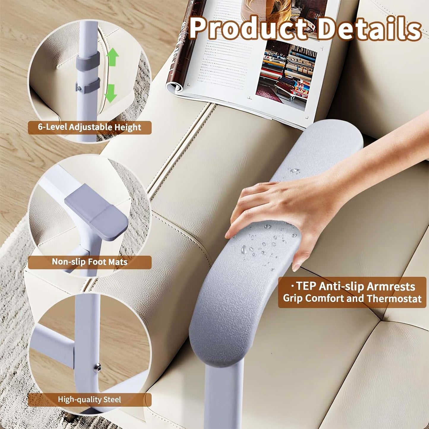 Adjustable Sofa armrest, Supporting and Assisting Independent Living, Suitable for the Elderly and Disabled, Safe and Slip Resistant-Heavy Duty 6-Speed Sofa armrest