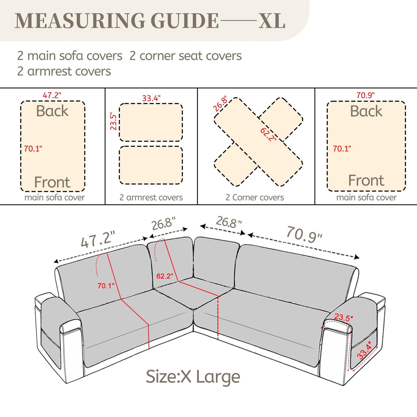 SYJOVIA Sectional Couch Covers for Dogs 100% Waterproof Corner L Shaped Sofa Cover Pet Friendly Velvet Washable Anti Slip L Shape Modular Sofa Slipcover Protector with Pockets (Camel, X-Large)