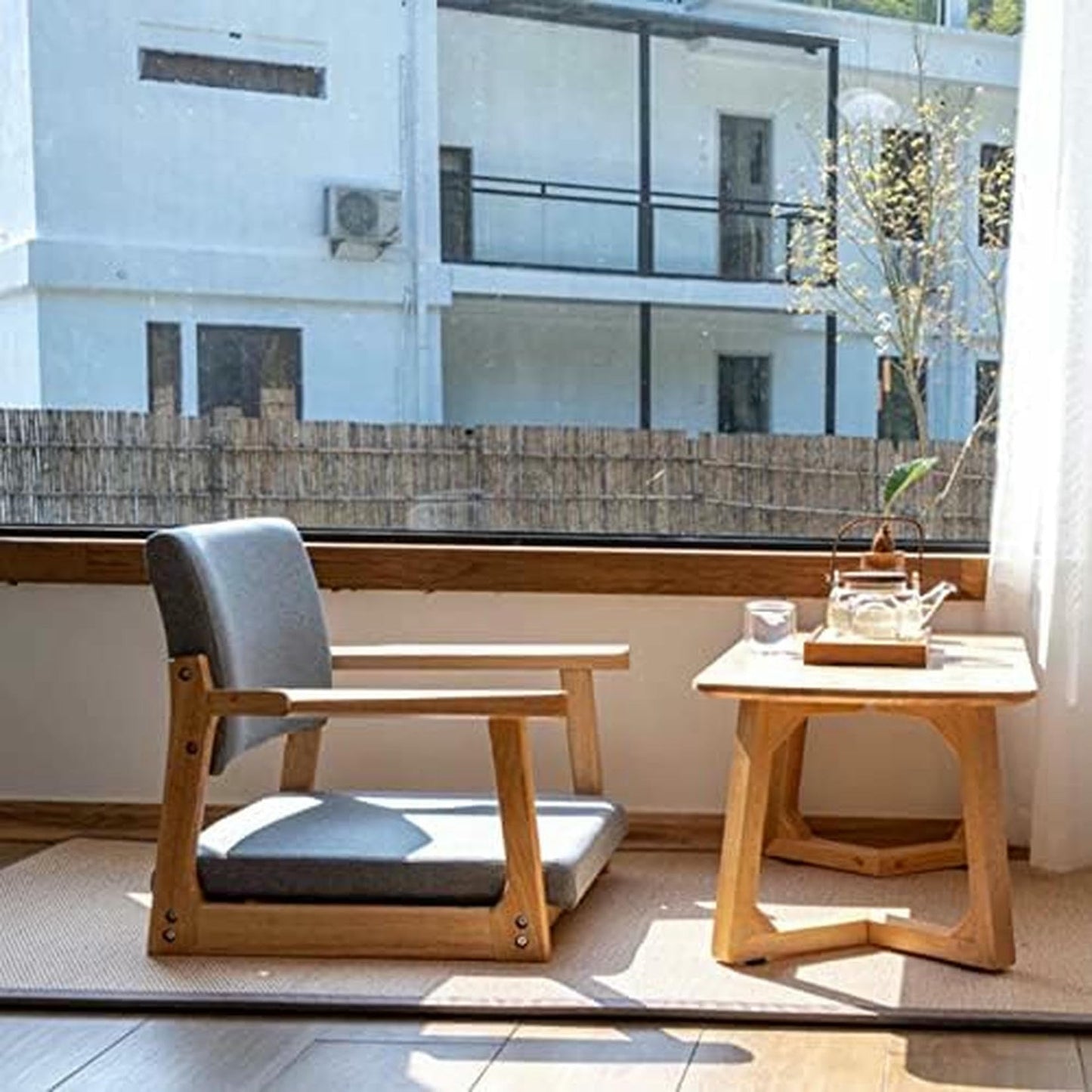 MNJVCFDS Floor Chair Japanese Floor Chair Legless Bay Window Backrest Lazy Chair with Armrests, Portable Japanese Tatami Chair, Meditation Floor Solid Wood Seating Chairs