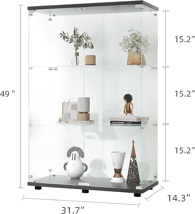 APRILSOUL Glass Display Cabinet 3-Shelf