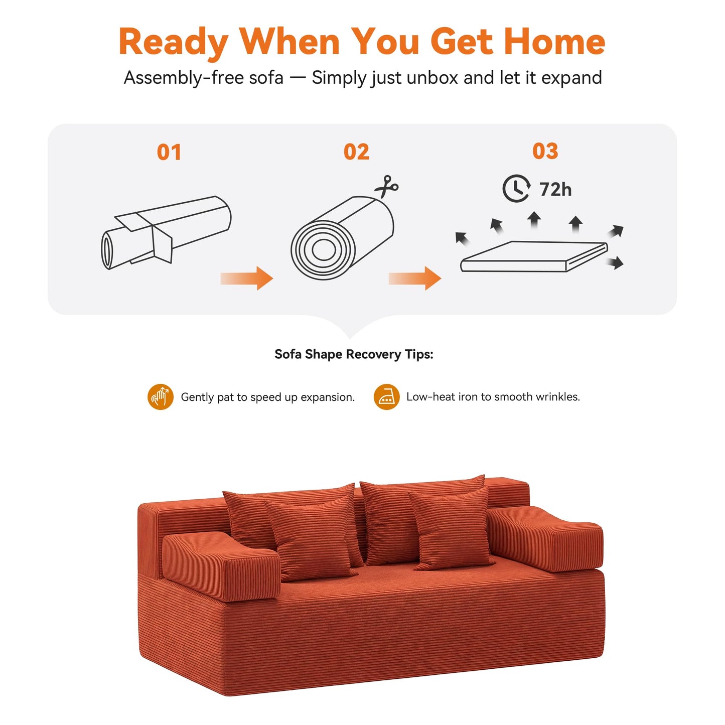 MONVANE 3-Piece Boneless Loveseat Couch Set for Living Room, Oversized Modular Sectional Sofa Set with Removable Armrests, Comfy Corduroy Cloud Couch with 12 Pillows, No Assembly Required, Terracotta