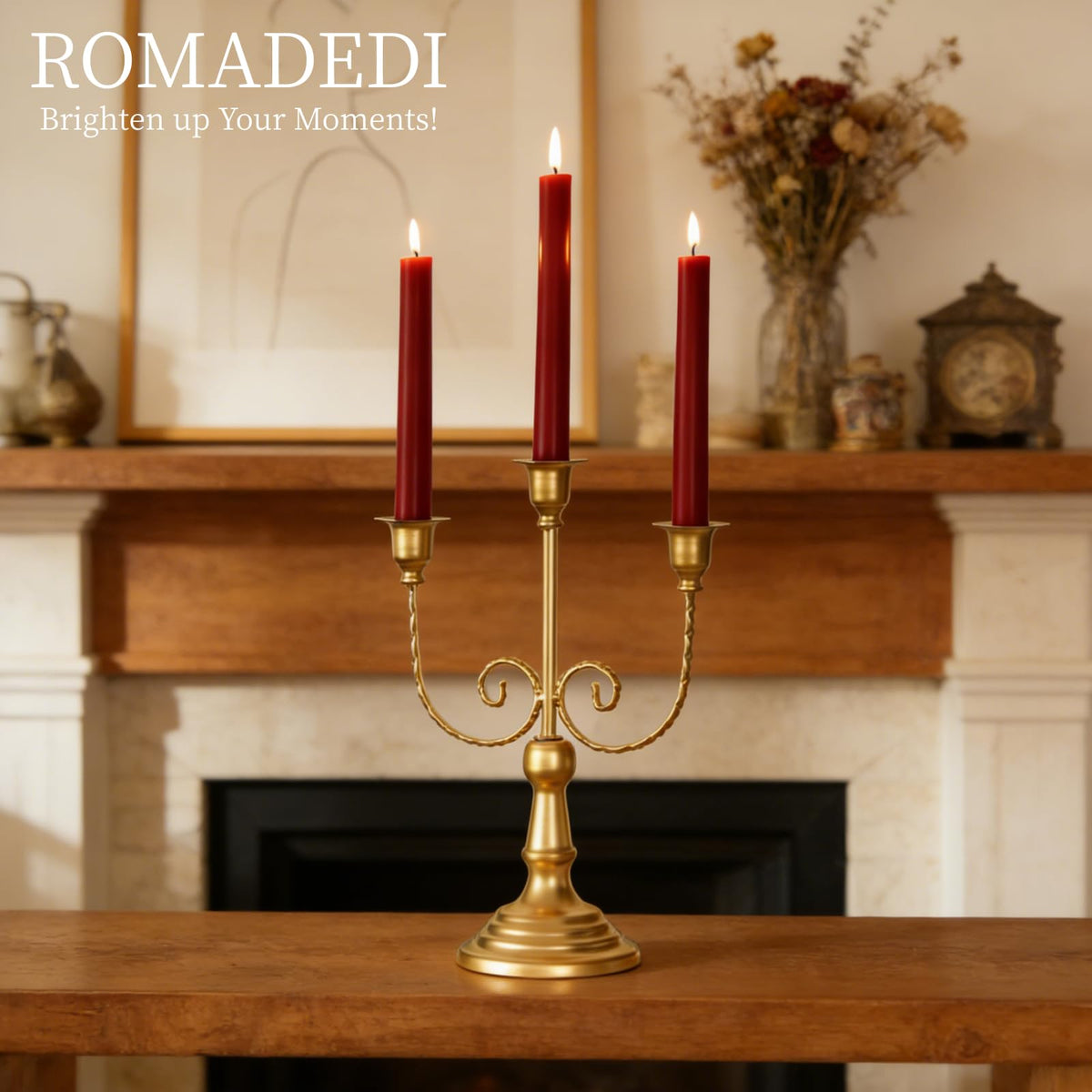 Romadedi Candelabra Gold Candle Holders - 3 Arm 11.8" Wedding Candlestick Holder for Theme Party Table Centerpiece Decor Dining Room Birthday Holiday Christmas