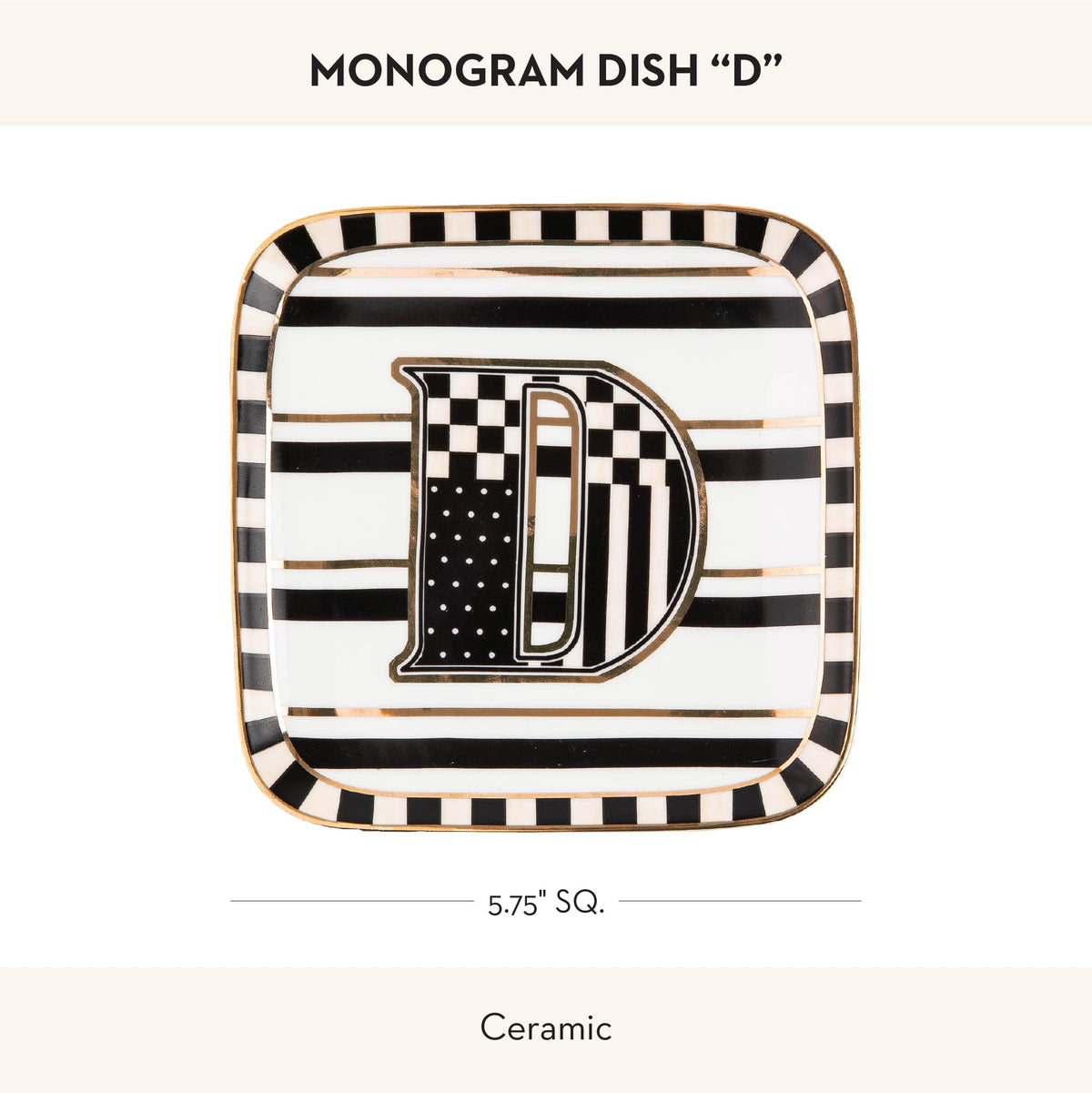MACKENZIE-CHILDS Ceramic Monogram Dish, Decorative Letter Plate, 5.75 Inches, D