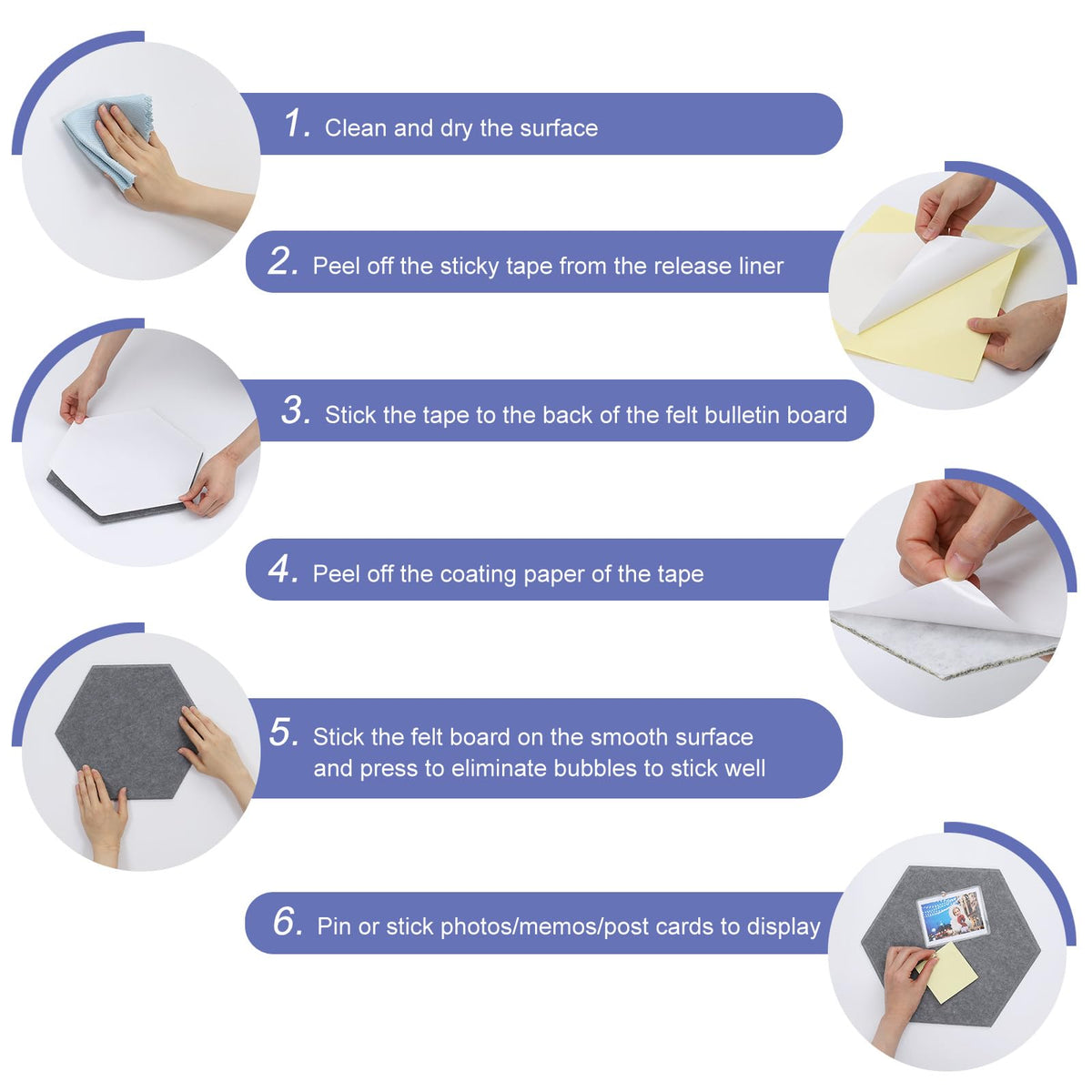 PATIKIL Felt Bulletin Board, 12"x10", 6 Packs Self Adhesive Hexagon Felt Tiles for Sound Proofing Wall Panels for Home Office Recording Studio,Game Room, Blue