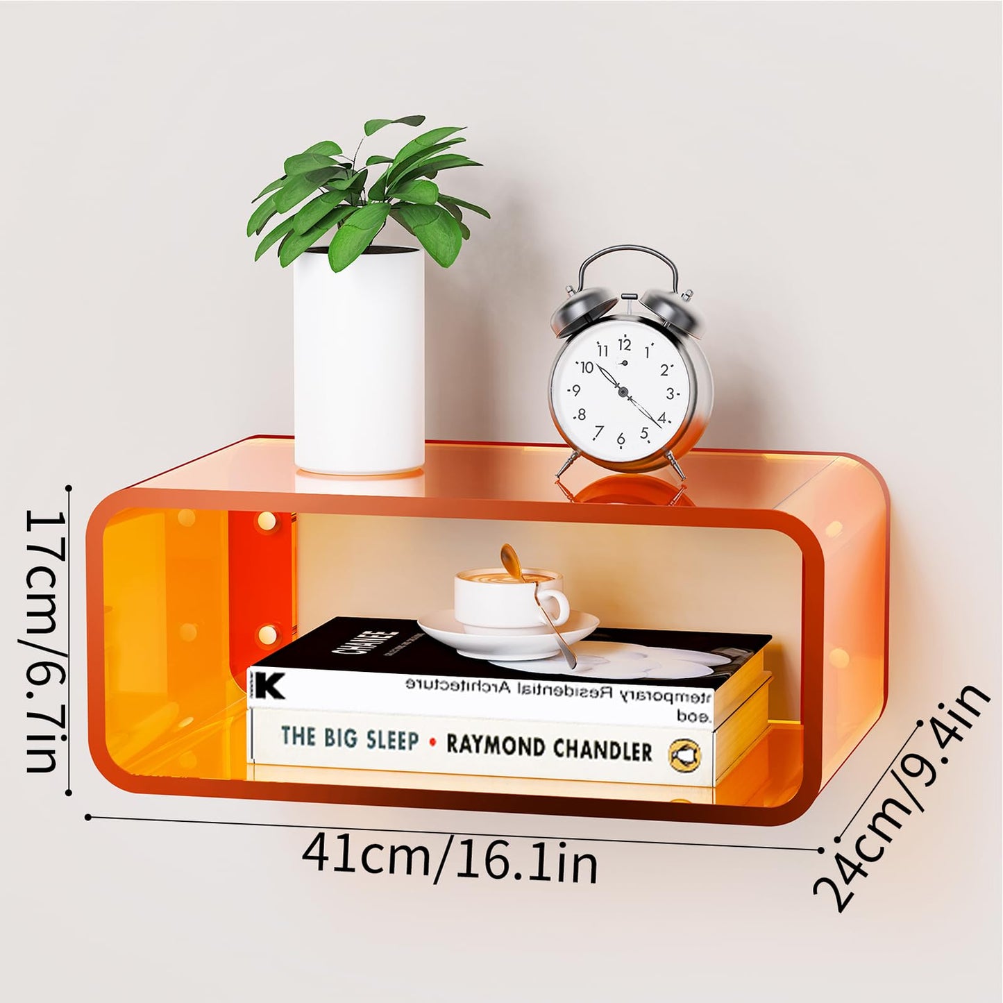 Acrylic Floating Nightstand, Bedside Table, Nightstand Shelf Wall Mounted Bedside Shelf (Orange, Small)