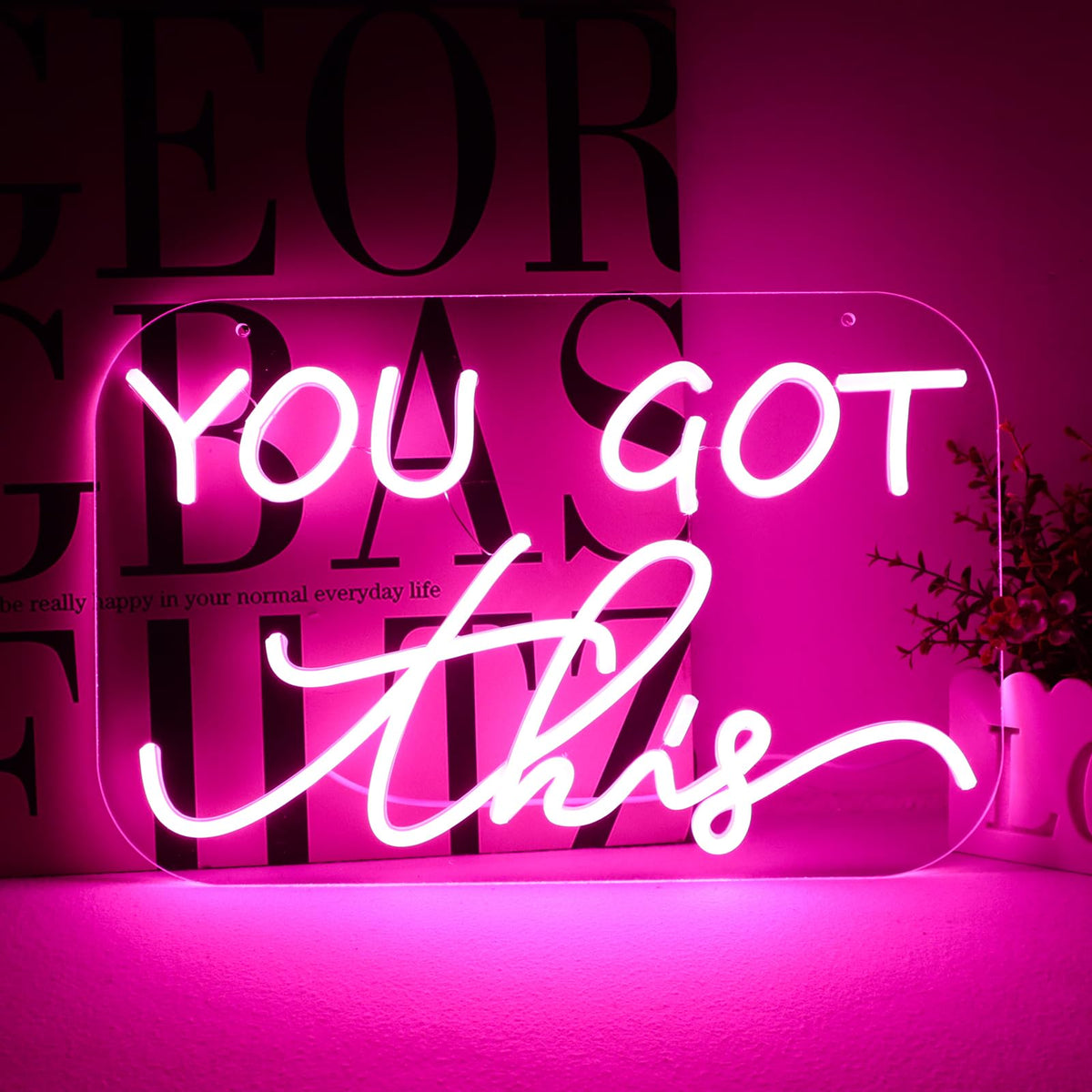 TOPQUALI You Got This Neon Sign,You Got This Sign,You Got This Wall Decor, Led Pink Quotes Motivational Neon Sign for Gym,Office Teamwork,Home Family Sayings,Gifts 16.1 * 10.4Inch
