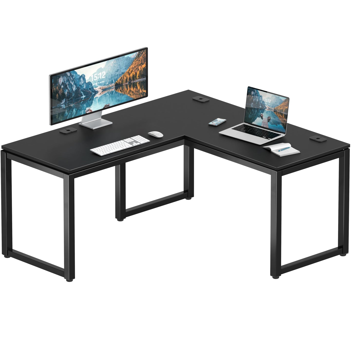 SHW 55 x 60 Inches Commercial-Grade L-Shape Corner Office Computer Desk, Black