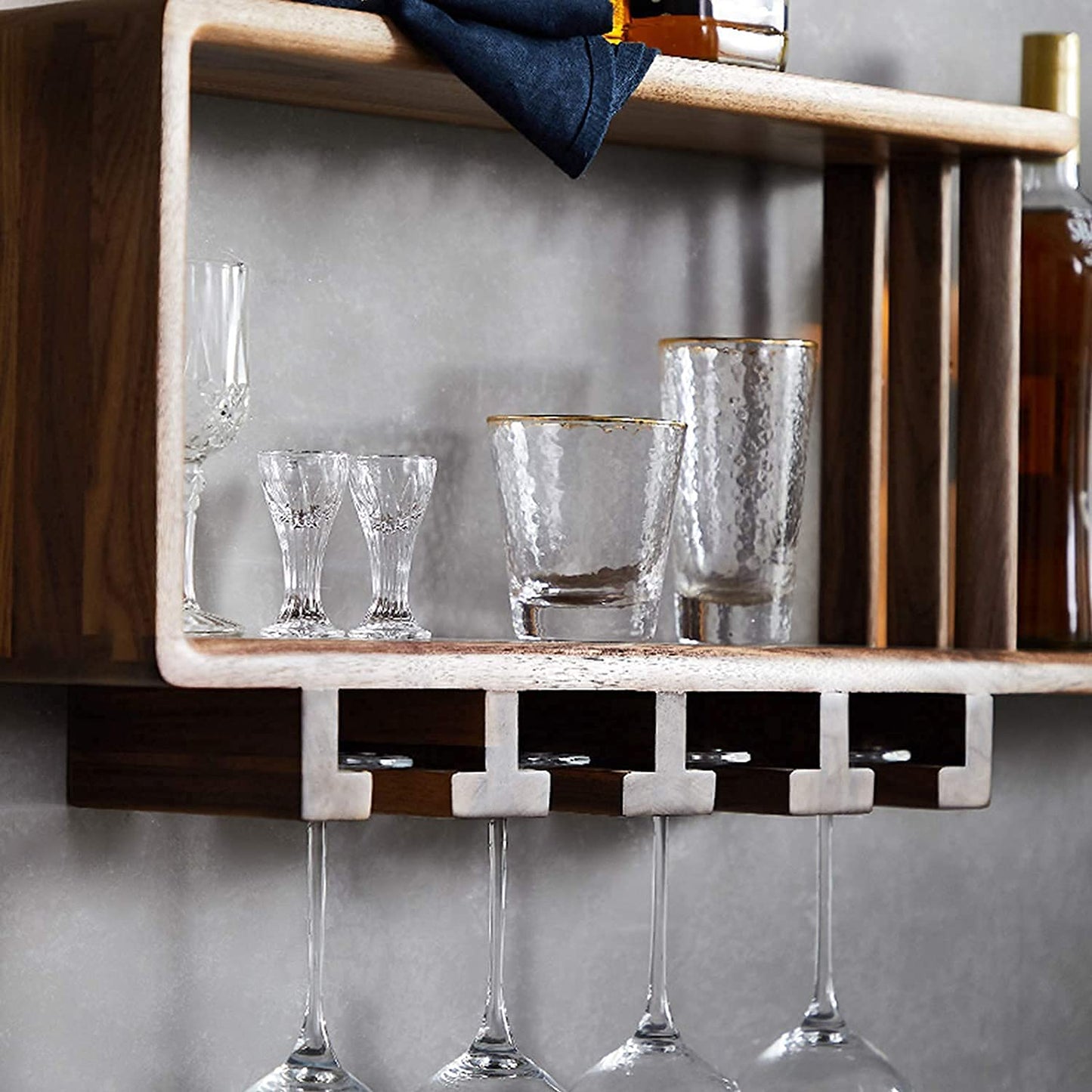 SBTXHJWCGLD Rustic Luxe Wine Rack, Black Walnut Creativity Stemware Racks, for Homes, Bars, Cafes, Hotels, Restaurants, Offices and Various High-End Clubs (90X15X28Cm)