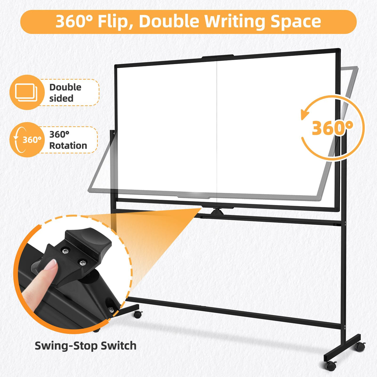 WALGLASS Rolling Whiteboard on Wheels, 72"x40" Double-Sided Dry Erase White Board with Stand, Large Magnetic Whiteboard, Giant Portable Standing Board for Office, School, Home, Classroom 6 x 3.33 ft