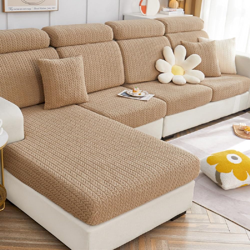 Yoovat Sofa Covers Soothing Home Sofa Covers Sofa Hero Covers Couch Cushion Covers for Dogs Stretch Couch Covers Slipcovers for Couches and Sofas (Wheat-Camel Brown,Chaise Cover)