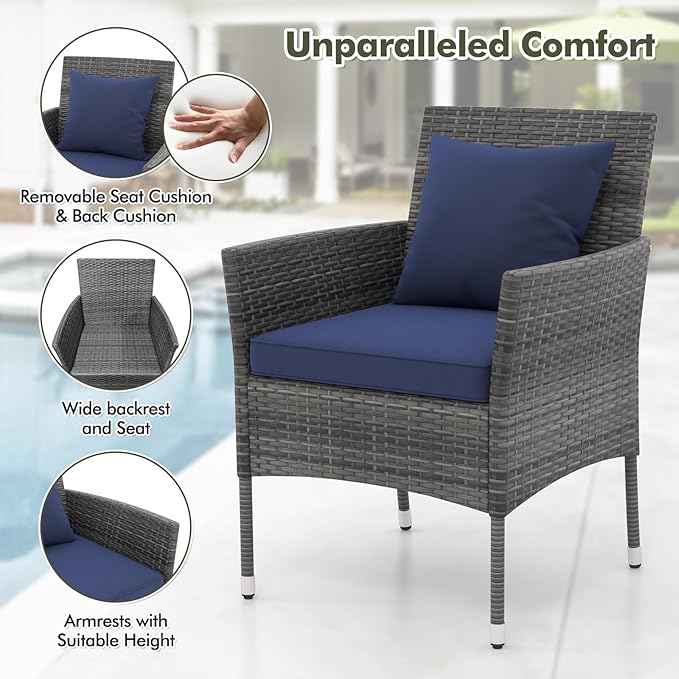 Tangkula 3-Piece Patio Furniture Set, PE Wicker Conversation Bistro Set w/A