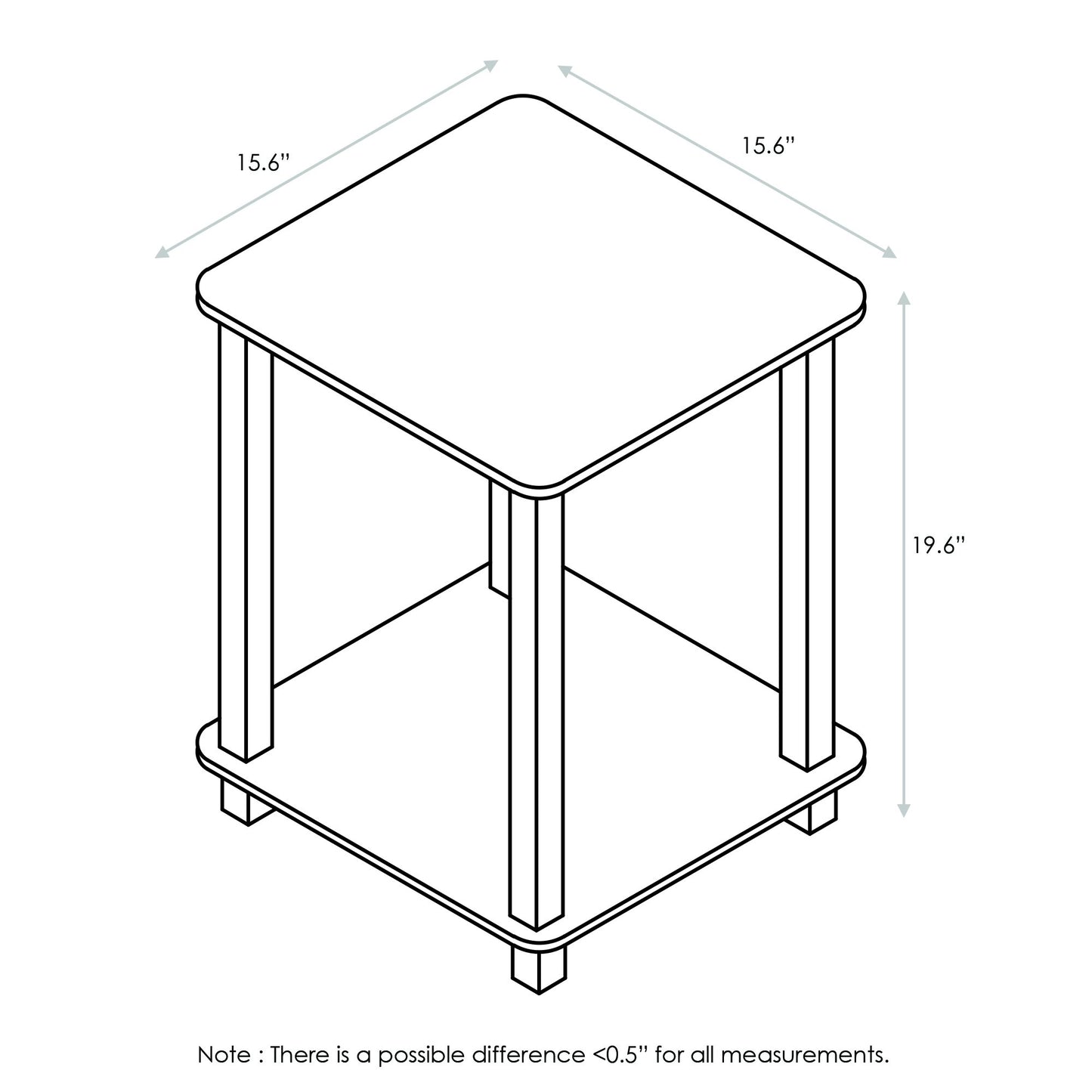 Furinno SIMPLISTIC Side Table Set of 2, 2-Tier Square Modern End Table, Nightstand, Night Stand, Bedside Table, Toolless Assembly, for Living Room, Bedroom, Dark Walnut