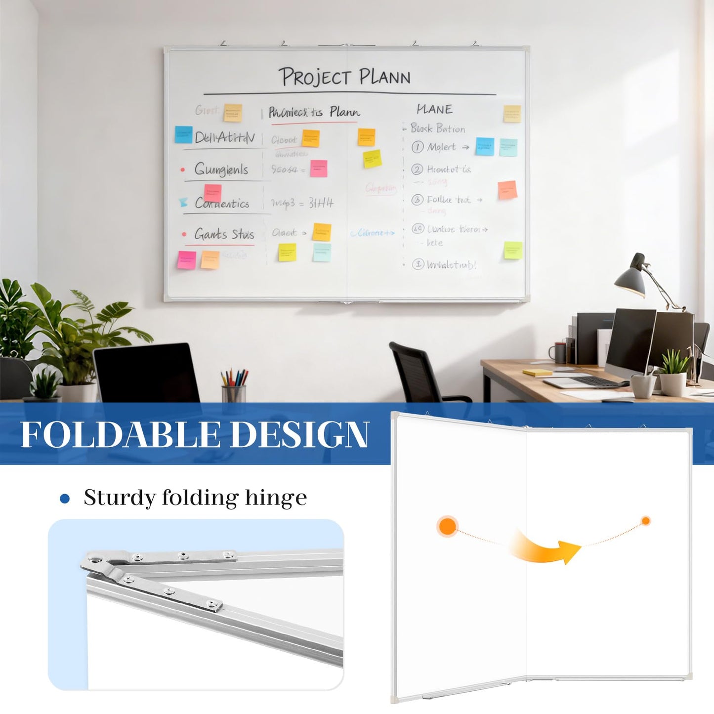 AMUSIGHT 60" x 36" Double-Sided Large White Board, Foldable Magnetic Whiteboard Dry Erase Portable Wall Hanging Whiteboards for Home, School, Office