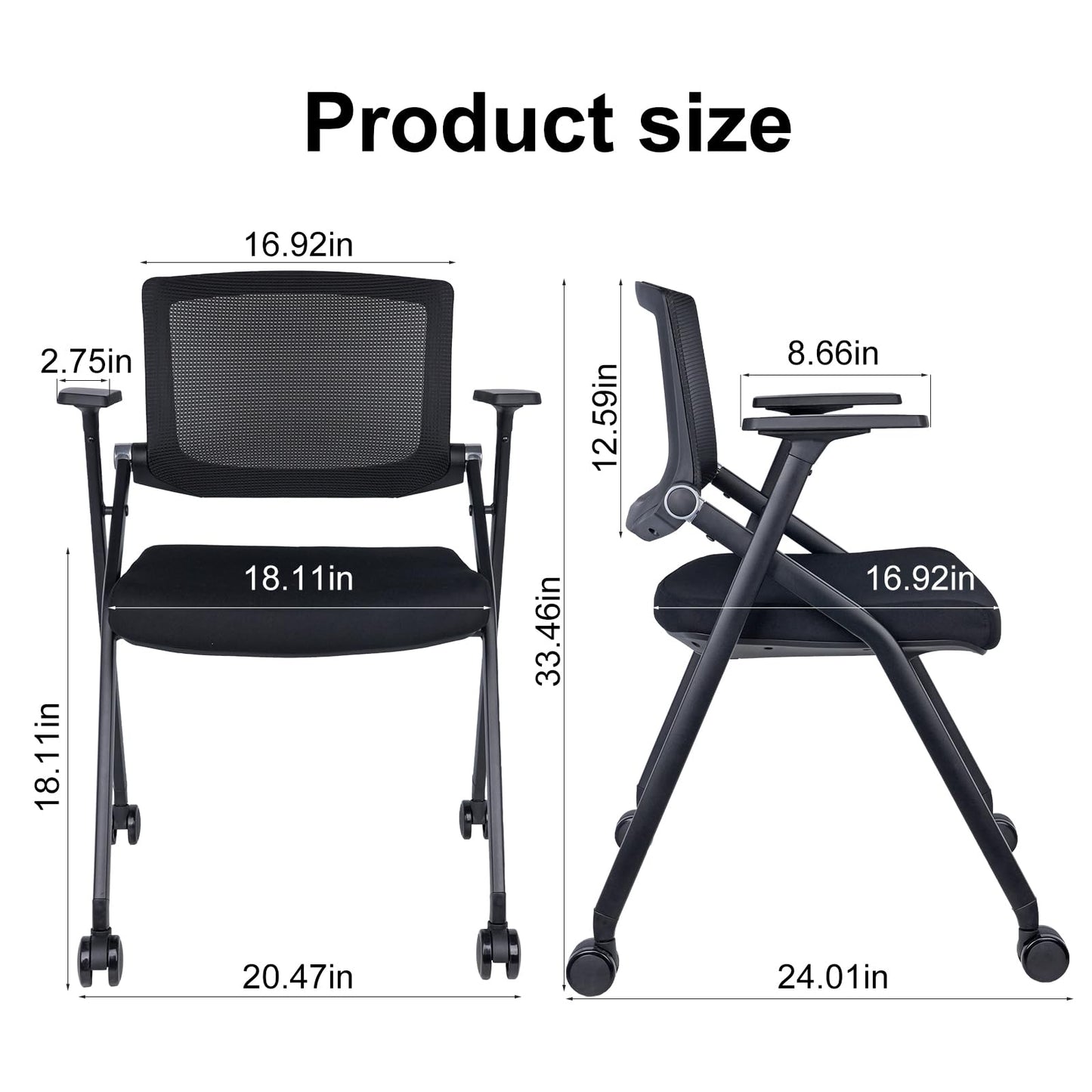 BROBRIYO Upgraded Folding Chair with Wheels and Padded, Ergonomic Mesh Back and Arms for Office, Meetings, Conferences, Receptions, Training Rooms & Folding Office Chairs