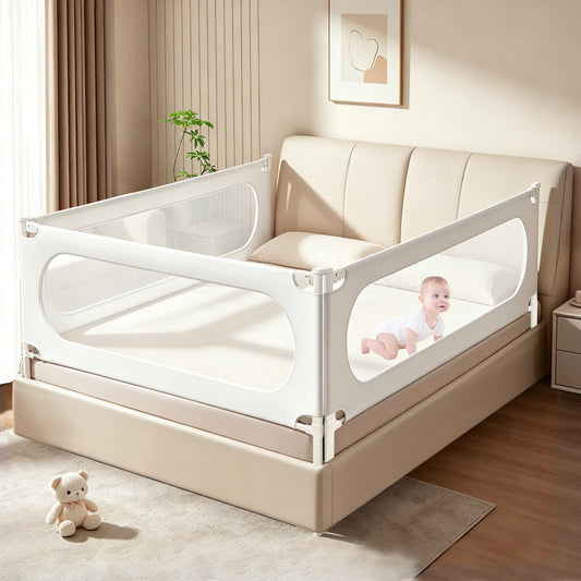 3 Piece Bed Rail for Toddlers, Bed Rails for King Bed, Double Lock Kids Bed Guard with Seamless Fit, Single-Side Lifting Design, Breathable Mesh & Thick Padded Cover (74.8*74.8*39 Inch- Twin Size)