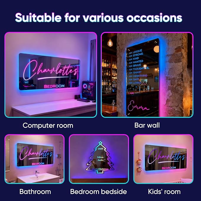 VEELU Personalized Name Mirror Light Up LED Wall Decoration