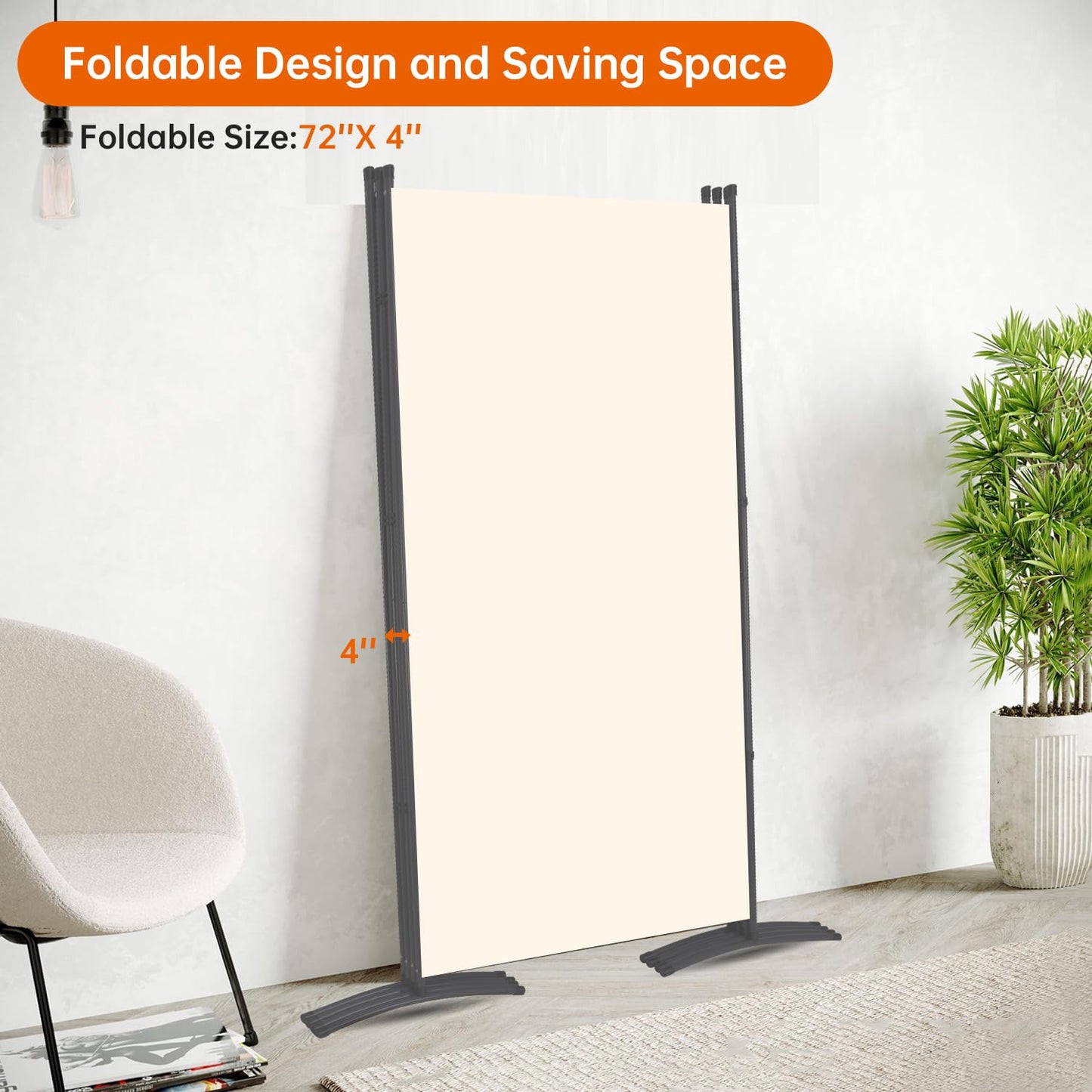 Room Divider 6FT Folding Privacy Screens, 4 Panel Partition Room Dividers w/Freestanding Design, Portable Wall Divider for Room Separtation, Fabric Screen Panel for Home Office Bedroom Dorm