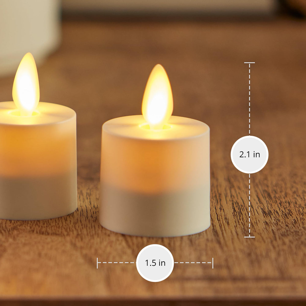Luminara Flameless Tealights Rechargeable LED Set of 4 1.5" x 2.1", Battery Operated Moving Flame w/USB Charging Base, Indoor Safe Decorative Lights