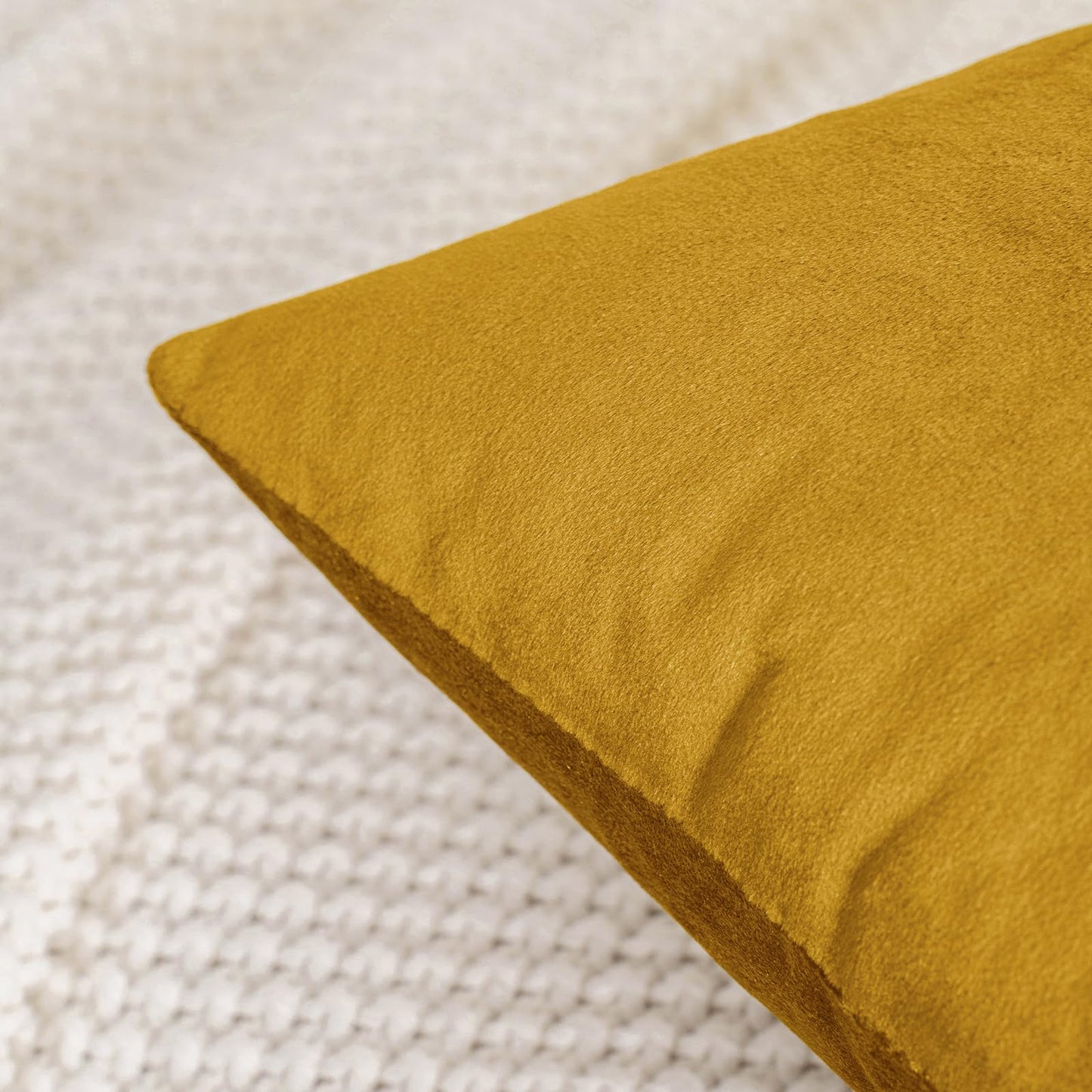 HWY 50 Dark Gold Velvet Throw Pillow Covers 18x18 Inch, Pack of 2 Soft Cozy Solid Decorative Luxury Cushion Cases for Couch Sofa Bed Living Room Bedroom