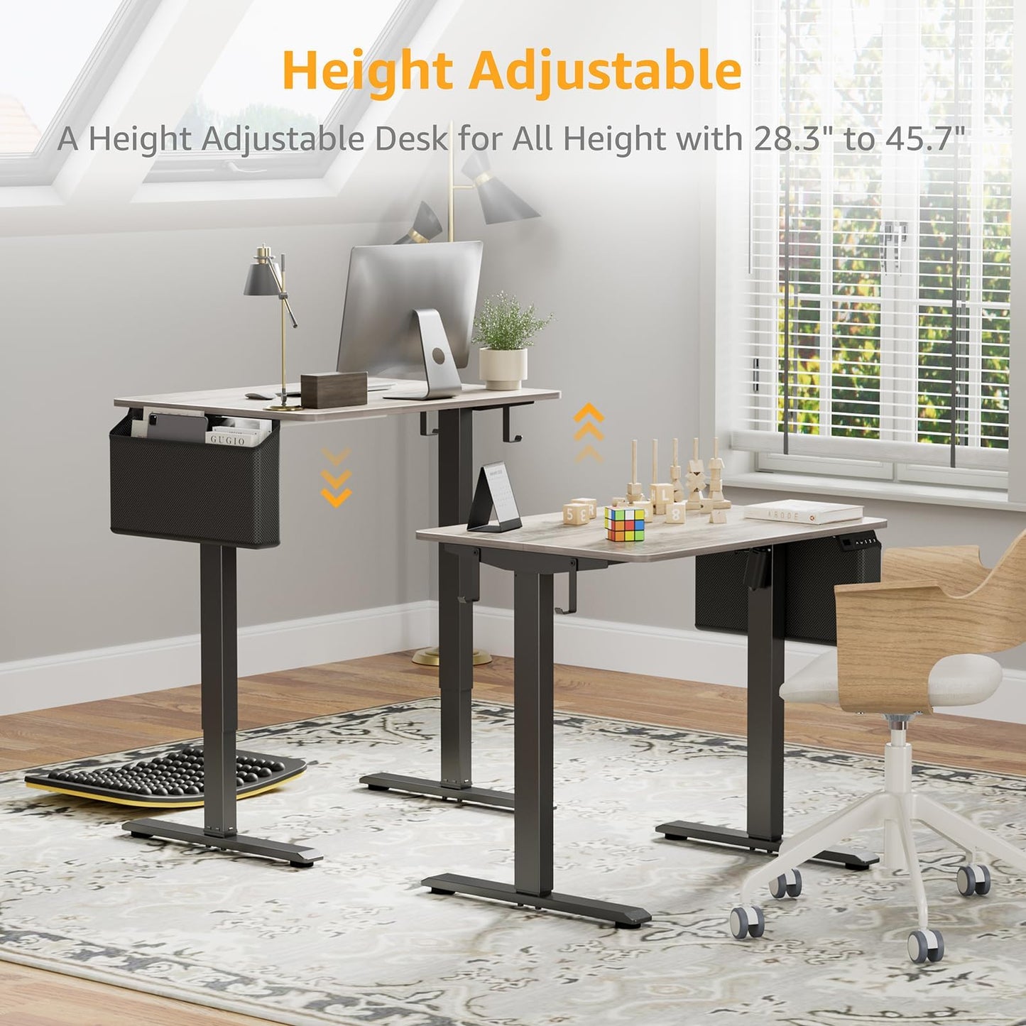 KLUVIS Grey Small Electric Standing Desk - 32 Inch Narrow Small Adjustable Stand Up Desk for Writing Study Work, Mini Sit to Stand Desks Workstation for Adult Boys Girls Bedroom Home Office