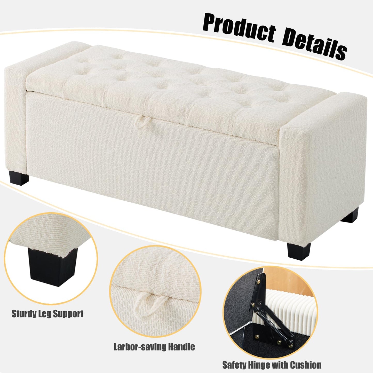 2BYF 43 Inch Storage Ottoman Bench, Bench for Bedroom End of Bed, Ottoman with Storage for Living Room and Entryway (Boucle Cream)