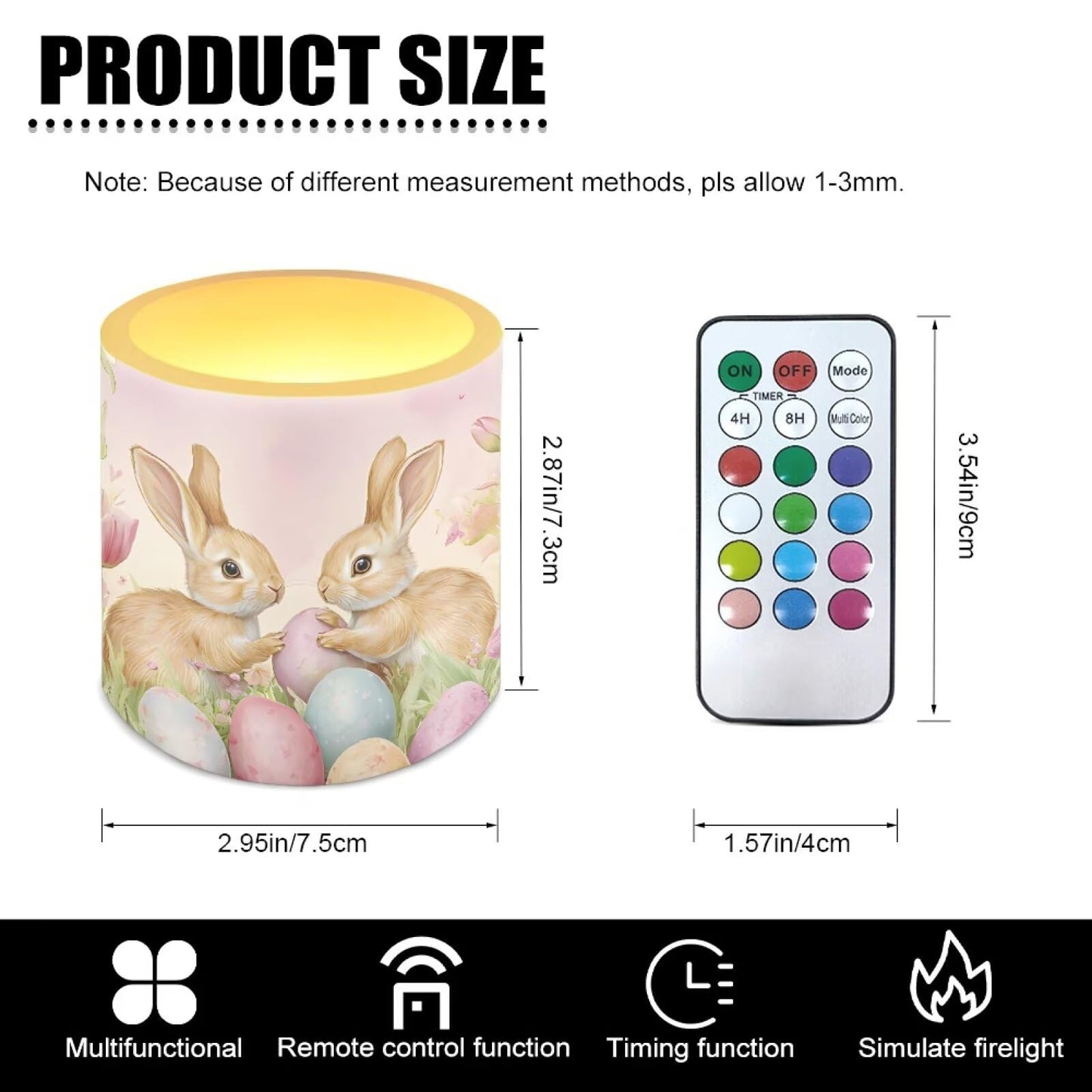 Merkmak Pack of 4 Easter Day Flameless Candles with Remote Battery Operated Candles with Timer Flickering LED Elictric Pillar Tealights for Party Decorations, Easter Egg Bunny Tulip
