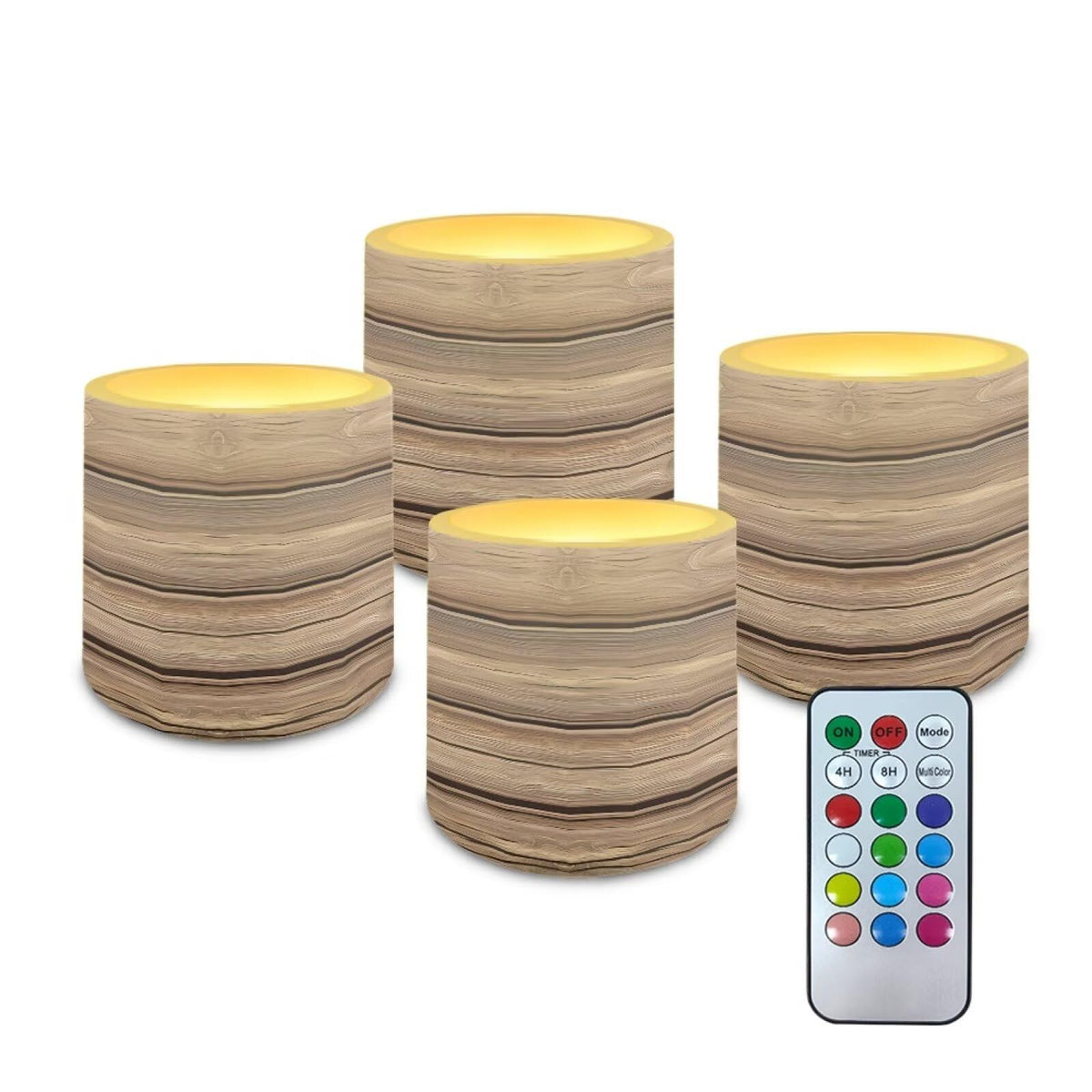 Cozeyat Bamboo Flameless Candles 4 Pack Battery Operated with Remote Control Timer LED Pillar Candles Waterproof for Indoor Outdoor